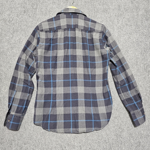 Hugo Boss Slim Fit Blue Gray Plaid Button Up Shirt Mens S Cotton Cashmere Blend - Picture 4 of 12